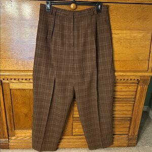 Don Caster Brown Plaid 100% Wool Pleated Trouser Lined Dress Pants